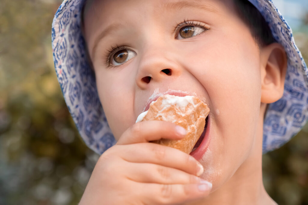 Child eating an ice cream cone